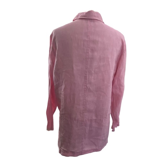 Real Clothes Saks Fifth Avenue Women’s Pink Long Sleeve Button Down Linen Shirt - Picture 3 of 5